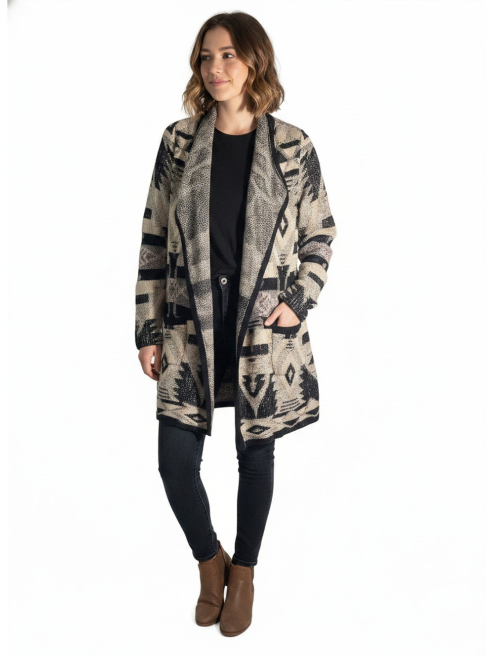 Lucky brand Cozy Aztec Pattern Textured Cardigan Sweater XL